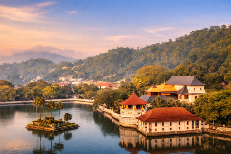 Kandy Lake and Temple of the Tooth scenic view in Kandy Sri Lanka
