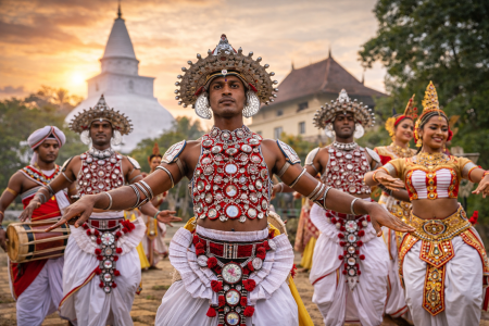 Traditional Sri Lankan Kandyan dancers performing cultural dance
