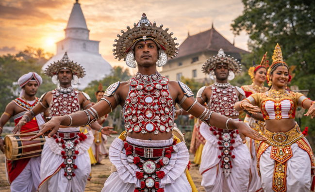 Traditional Sri Lankan Kandyan dancers performing cultural dance