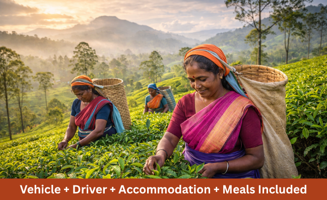 Tea plucking in lush Sri Lanka tea plantations in the hill country